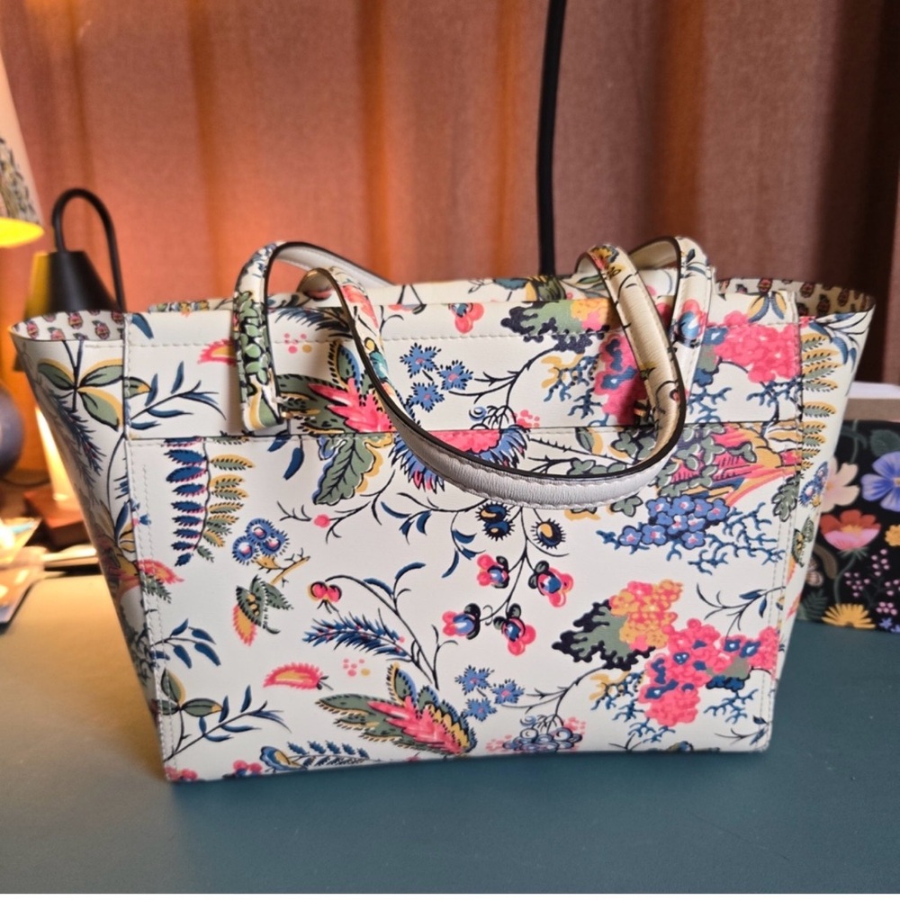 Tory Burch Parker Small Floral Tote - Cream and Multicolor EUC - Picture 5 of 16
